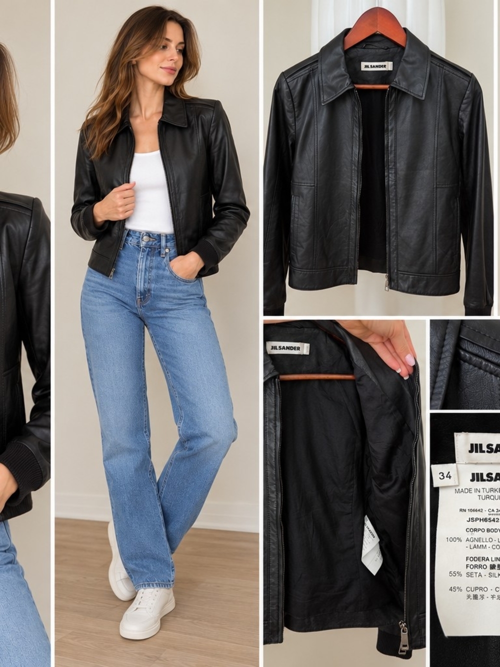 Jil Sander Black Leather Zip-Front Jacket